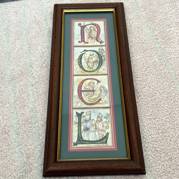 Other - NOEL Art Print Christmas Decor Nativity & Angel in BROWN & GOLD FRAME